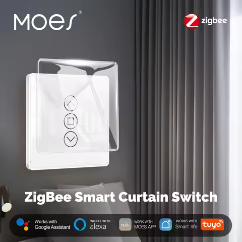 MOES Tuya ZigBee Smart Curtain Switch 2.5D Support RF433 Arc Glass Touch Panel App Remote Control Wo