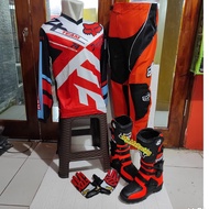PROMO perlengkapan trail jeseyset glove sepatu pengendara motor cross ORANGE HITAM baju trail setela