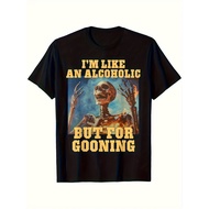 Gooner T-Shirt - Funny Gaming Culture Tee with "I Look Like a Drunk but It's for Gooning" Skull Grap