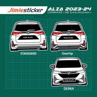 Sticker Kereta Perodua Alza 2022, Sticker Belakang, Custom Warna dan Nombor Plate.