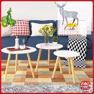 Cassa Oslo Simple Modern Magazine Round Coffee Table Side Table Matt White / Maple Beech Table Top + Natural Wood Legs