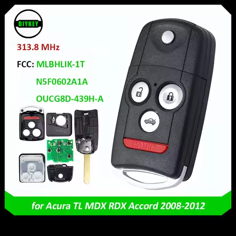DIYKEY Flip Remote Car Key Fob for Acura TL MDX RDX Accord 313.8MHz ID46 Chip FCC: MLBHLIK-1T / N5F0
