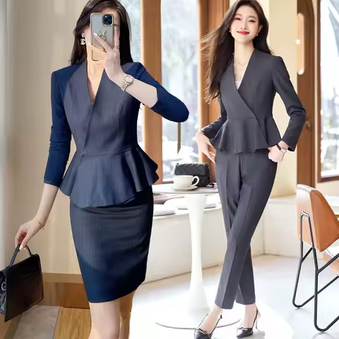 High-end Women's Suit Set Spring Professional Elegant Hotel Receptionist Work Uniform Blazer Dress S