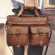 2023 Genuine Leather Shoulder Bag for Man Vintage 14 Inch Laptop Bag Handbag Big Briefcase for Stude