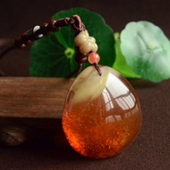 【仲夏繁星】天然珍稀皮紋紅皮隨形金沙意境琥珀吊墜項鏈