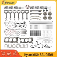 Engine Rebuild Timing Chain Kit Full Gasket Piston Ring Valve Set Fit 3.3 L T G6DH For 11-19 Hyundai