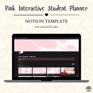 Notion Student Planner Pink Aesthetic Interactive | Template with Animated Headers, Timetable, Pomod