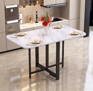 全城熱賣 - 折疊餐桌（仿白石色案頭+黑架（顆粒板）簡易款）（尺寸：100x60x75cm）#H019062055