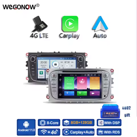 Carplay DSP Car DVD Player 4G LTE IPS Android 11 8G+128GB Multimedia GPS Map BT 5.0 Wifi For Ford Fo