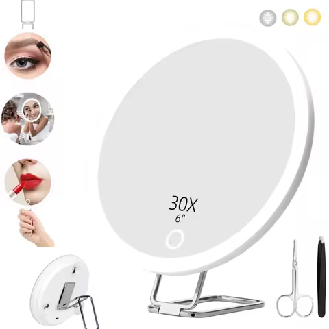 Tweezers & Scissors 30x Magnifying Mirror Set LED-Lit Magnifying Makeup Mirror 30x Magnification Mak