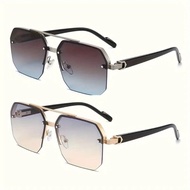 2PCS Stylish Metal Sunglasses with Dual-Tone Frame - Gradient Lenses, Square Shape, Modern Fashion A