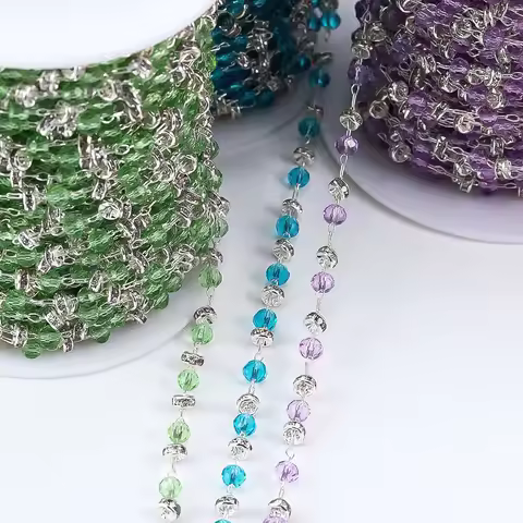 0.5M 1M 2M Ball Green Purple Blue Beaded Chain Glass Beads Copper Necklace Chain Accessories for Jew