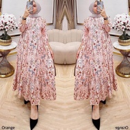 ELLISA MIDI DRESS RAYON PREMIUM MOTIF BUNGA DRESS KEKINIAN OUTFIT MUSLIMAH