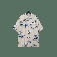 Back to Green- 魚圖騰短袖襯衫 columbia藍色魚群 vintage shirt