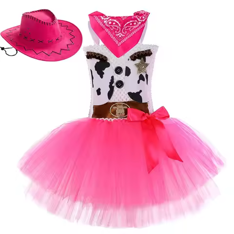 Pink Cowgirl Costume for Girls Birthday Party Tutu Princess Dress Girl Cow Cowboy Outfit Toddler Hal