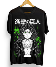 เสื้อยืด (พิมพ์ลาย) Attack on Titan Anime เสื้อยืดผ้าฝ้ายสีดำพิมพ์ลาย S-5XL