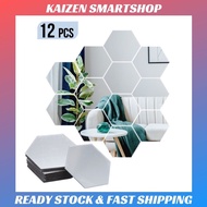 12pcs Modern Creative 3D Silver Mirror Geometric Hexagon Acrylic Wall Cermin Hiasan Ruang Tamu | KZN