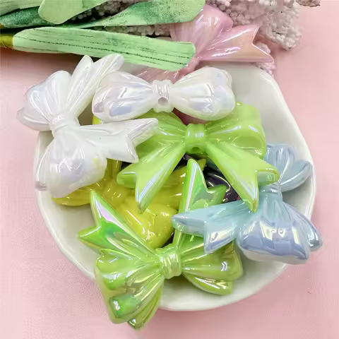 6Pcs/bag 32.3*36.6mm Big Bow Bowknot Acrylic Pendants For Crafted Beading Necklace Bracelet Keychain