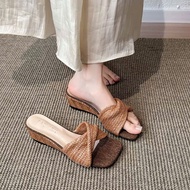 Women's wedge sandals with square toe and low sole 4cm - youthful, soft sole, easy to walk in, no fo