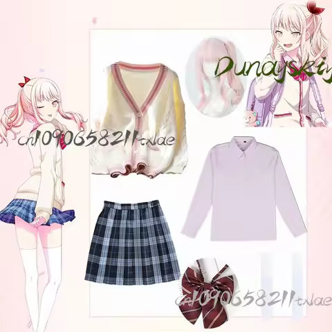 Mizuki Akiyama PJSK Cosplay Costumes Wig Japanese Knitted Sweater Cardigan Kawaii Daily Party Jirai 