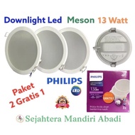 PUTIH Downlight Meson 13 Watt LED Package 2 Free 1 Meson White 6500K Philips