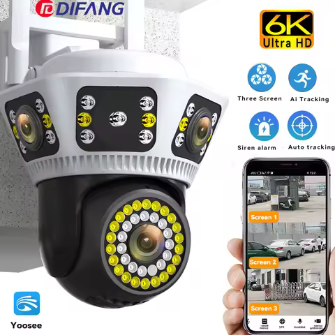 Smart Home WiFi Camera 6K Three Screen Security Camera Outdoor Security Protection Auto Tracking Cam