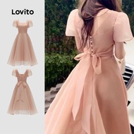 Lovito Casual Dress Bow Back Pleated Spring/summer Burnt Orange Dress for Women LK3ED162 Lovito Kāka