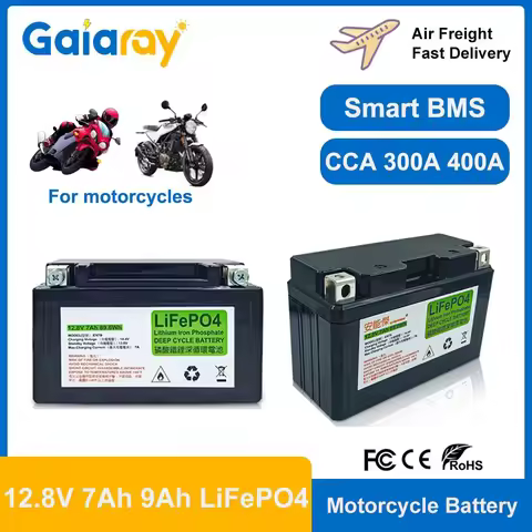 12.8V 7Ah 9Ah LiFePO4 Motorcycle Battery CCA 300A 400A Starting Lithium Battery BMS Deep Cycle for M