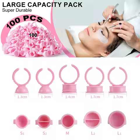 100PCS Disposable Glue Rings for Eyelash Extensions Tattoo Pigment Holder Container Lash Tools Suppl