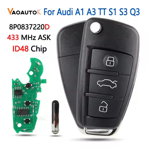 Car Remote Control Key For Audi A1 A3 TT S1 S3 Q3 2005+ 8P0 837 220 D Flip Key Fob 433Mhz ASK ID48 C