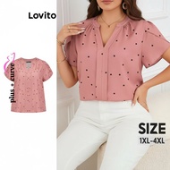 Lovito Women's Plus Size Curve Heartshape Elegant Blouse LBL18288