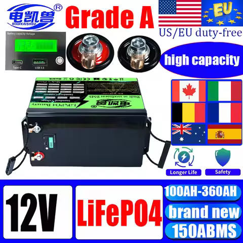 New 340Ah 320Ah High-Capacity 12V LiFePO4 Battery 280Ah 360Ah 180Ah 100Ah 12.8V Lithium Iron Phospha