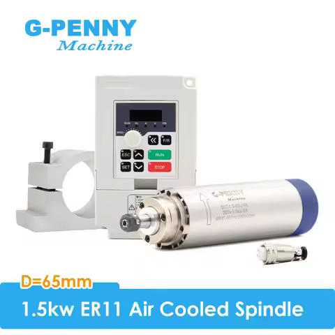 G-PENNY 1.5kw ER11 air cooled spindle 24000rpm air cooling 400Hz 4 bearings 65mm & 1.5kw H100 Invert