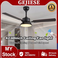 GEJIESE Ceiling Fan With Light 42/48 Inch Nordic Chandelier Fans Kipas Siling 6 Speeds Remote Control Tricolor Inverter Wooden Blade Fan Lights Ceiling Fan Kipas Siling Lampu