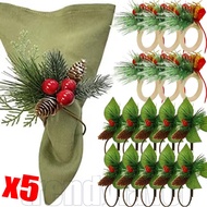 1/3/5Pcs Christmas Napkin Rings - New Year Wedding Party Table Decor - With Berry Artificial Pine Ne