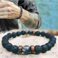 Volcanic Rock Personality Black Iron Stone Love Ring Bracelet