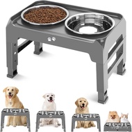 Elevated Bowls, 4 Height Adjustable Raised Stand With 2 Thick 50oz Stainless Steel Food Bowls, Non-S