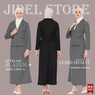 Setelan Blazer Rok Set Wanita  Satu Set Blezer Panjang Rok LINE A Hitam dan Abu Cewek Formal Kerja K