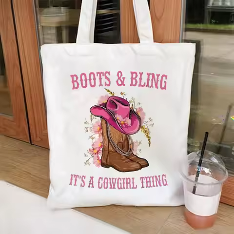 Cowgirl Boots Print Tote Bag Library Book Bag Booktrovert Tote Bag Makeup Bag Book Lover Tote Bag Ca