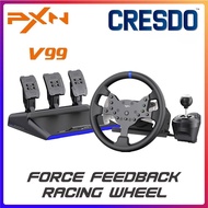 PXN V99 Force Feedback Gaming Steering Wheel Racing Simulator With Hall Magnetic 3 Pedal & Manual 6+