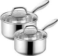 SLOTTET Stainless Steel Saucepan Set,1QT & 2QT Sauce Pot,4pcs Set with Lids,Small Kitchen Pots Induc