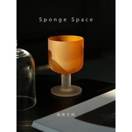 SpongeSpace法式中古風磨砂高腳杯日落杯家用牛奶玻璃杯咖啡杯