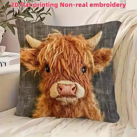 Unique 2D Flat-Printed Cow Face Pillowcase: Non-real Embroidery Design Sofa cushion cover, home deco