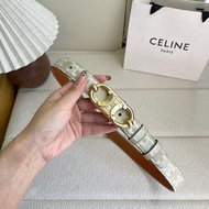 Celine 白花牛皮橢圓扣皮帶(面寬2.5CM) - 歐碼75-110多尺寸選擇