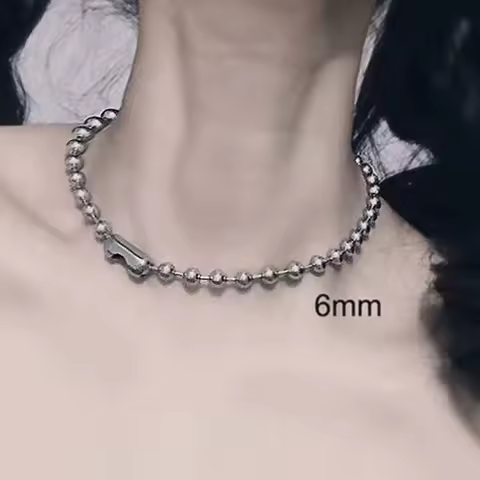 4mm/6mm/8mm Stainless Steel Bead Chain big Ball punk Necklace Women Choker Long (35cm-90cm) ball Nec