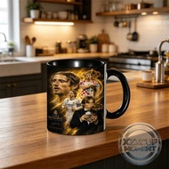 Luka Modric Golden Legend Mug Dark Gold Background with Ballon d'Or Trophy & Real Madrid Jersey - Ic