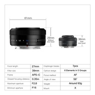 Ttartisan 27มม. APS-C F2.8กล้องไร้กระจกโฟกัสอัตโนมัติเลนส์สำหรับ Sony A5000 A7 III Fuji XA7 XT30 Nikon Z50 Z5