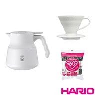 【HARIO】V60不鏽鋼保溫咖啡壺白色PLUS+V60磁石01濾杯+濾紙