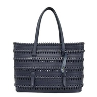 ALAIA Tote Bag Purse Basket Navy leather Direct from Japan Secondhand