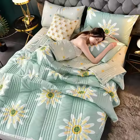 Quilted Spring Summer Quilt Queen Size Soft Comfortable Quilts Machine Washable Single Double Blanke